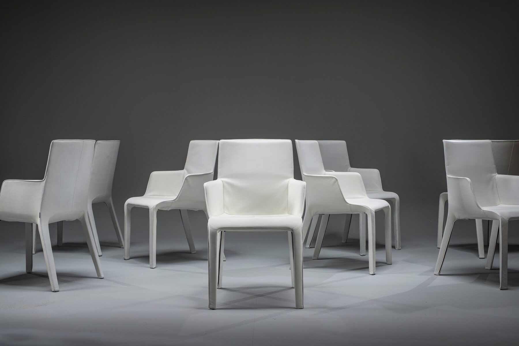 Gio dining chairs in ecru leather by Walter Knoll, Germany, 2000s, set of 8