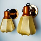 Pair of articulated "Cocoon" wall lights, resin and pine, Italy, 1970