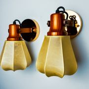 Pair of articulated "Cocoon" wall lights, resin and pine, Italy, 1970