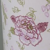 Celadon-colored cracked ceramic table lamp with new personalized lampshade.