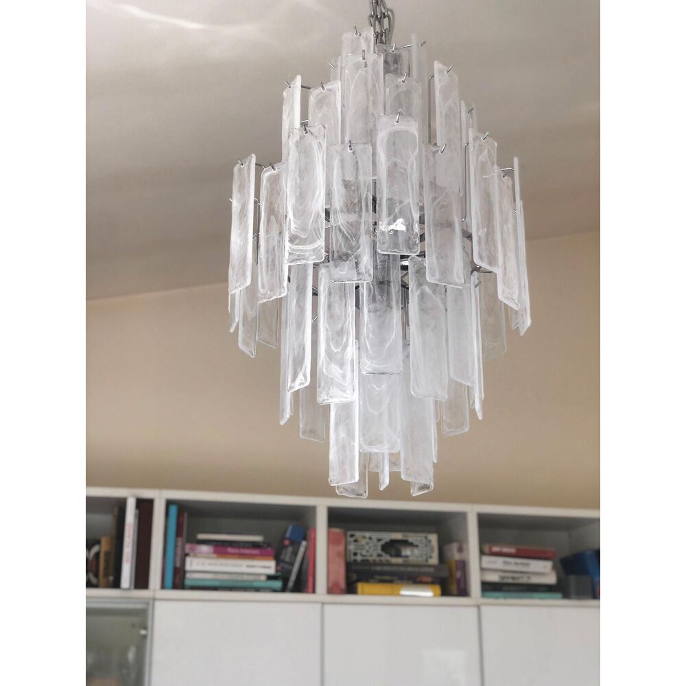 Huge strips “listelli alabastro” murano glass chandelier