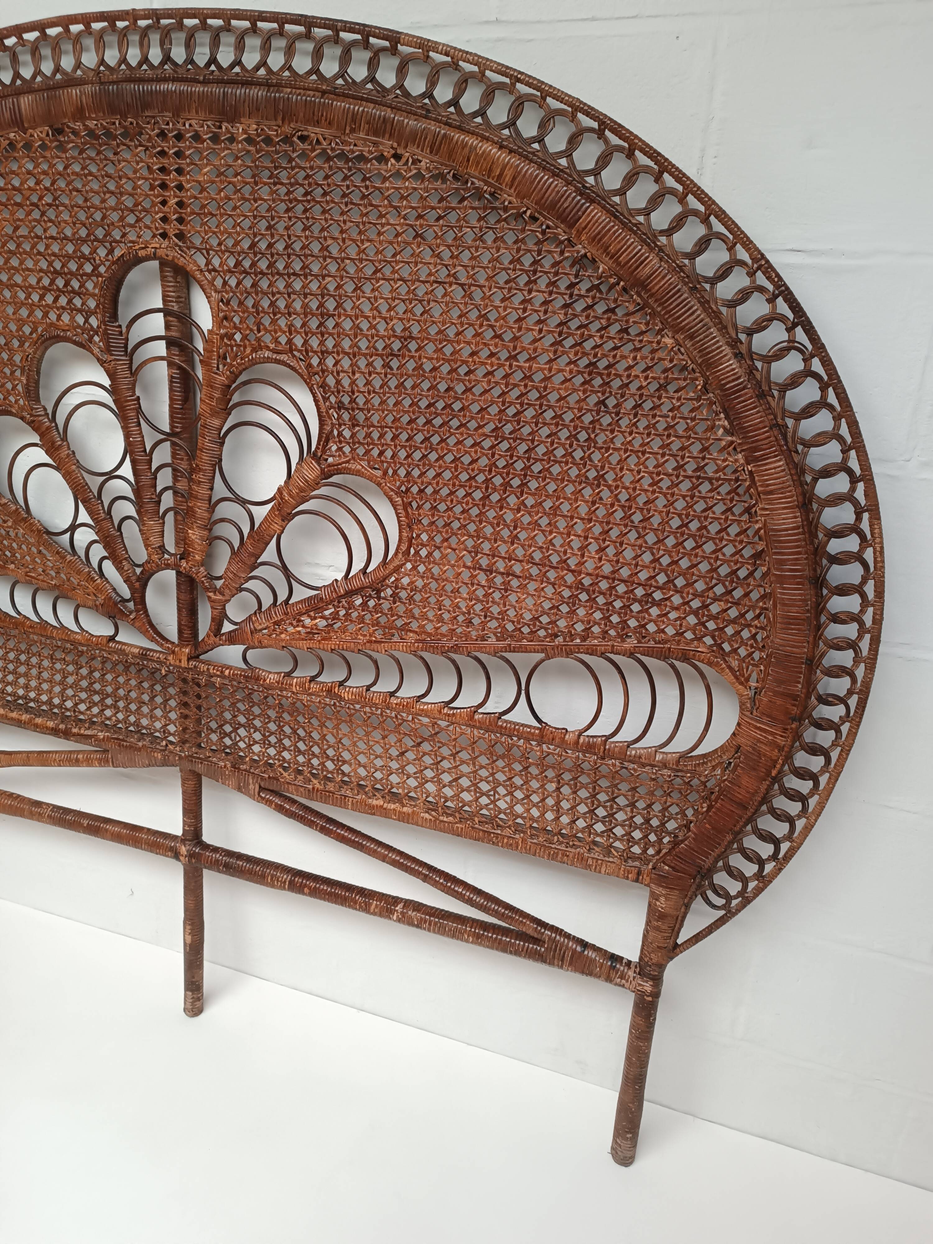 Vintage peacock rattan headboard
