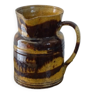 Cruche ancienne en céramique française de Dieulefit, à glace brune