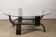 Vintage Fubo coffee table – curved wood & smoked glass – 1970s