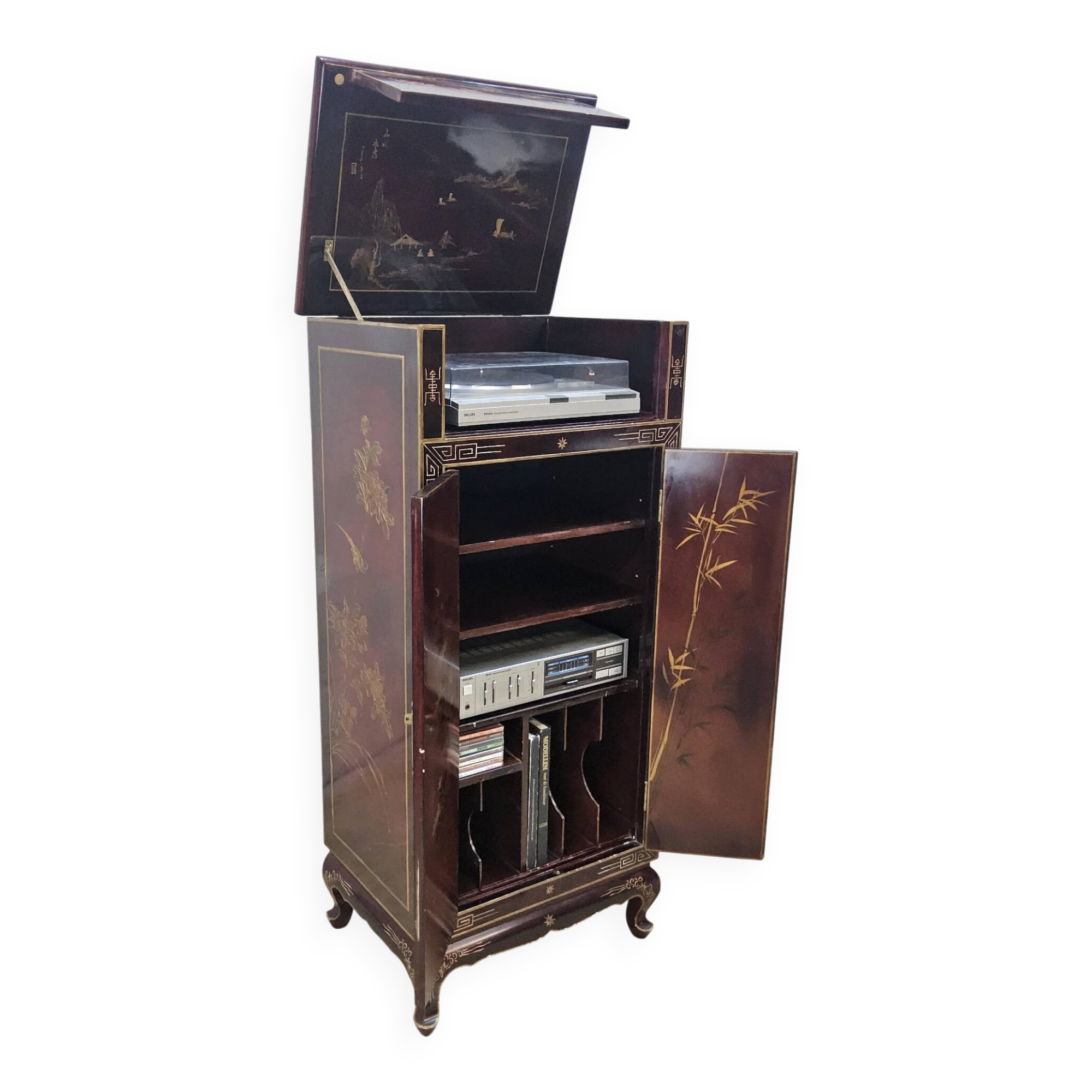 Vintage Chinese record player cabinet / Asian vinyl cabinet
