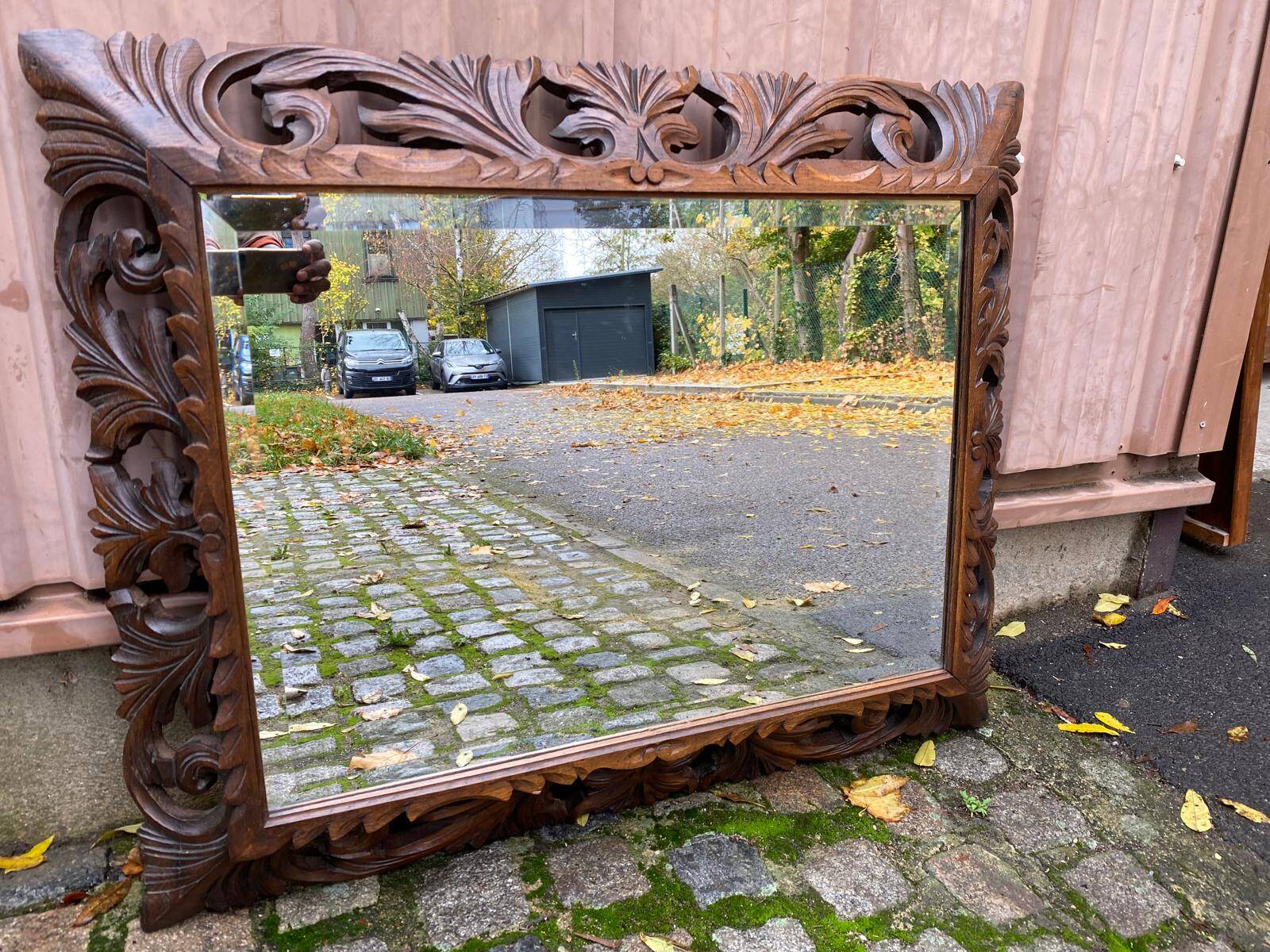 19th century carved solid wood mirror with beveled glass, 100x80cm