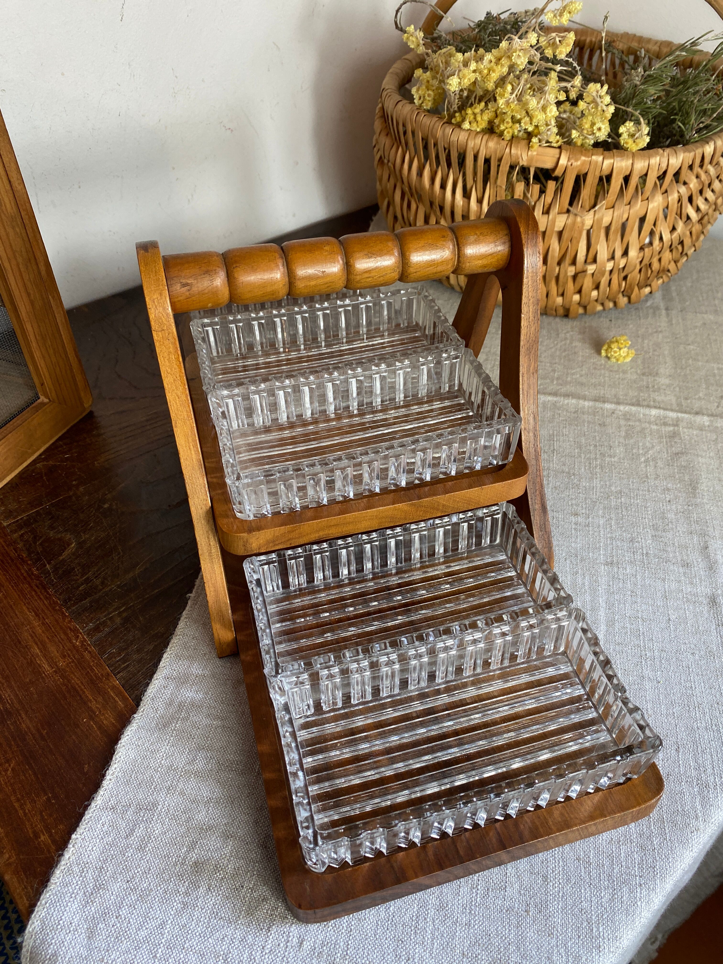 Art Deco wooden compartmented servant