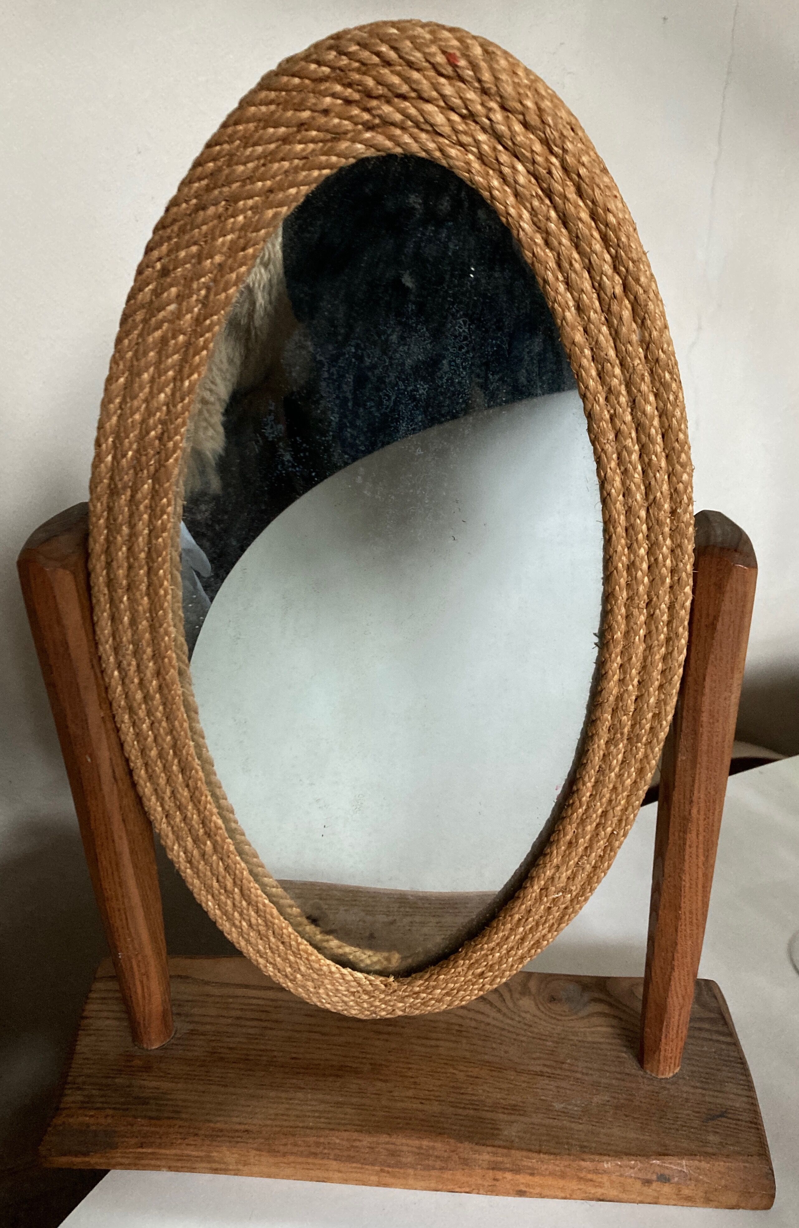 Produit BHV  Miroir de table en corde et bois brut 1970