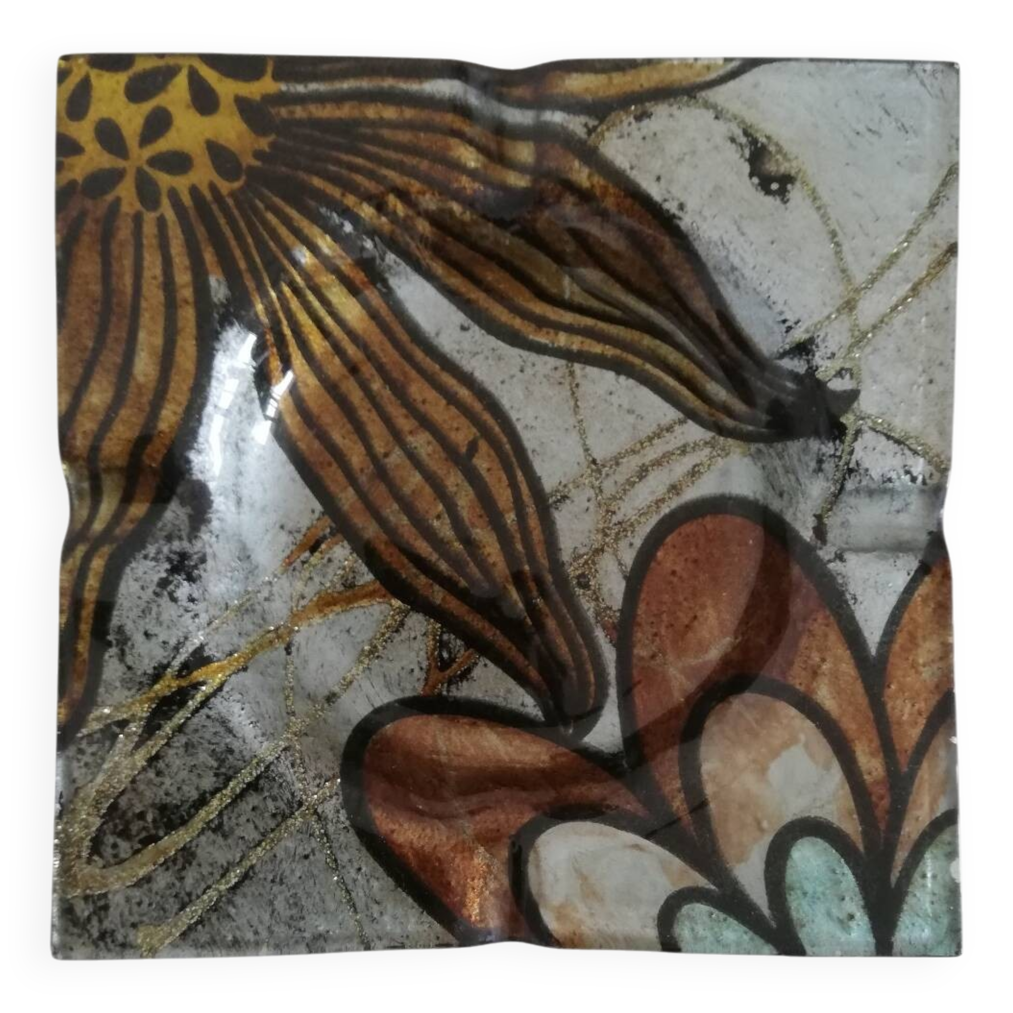 Cendrier carré avec un motif floral