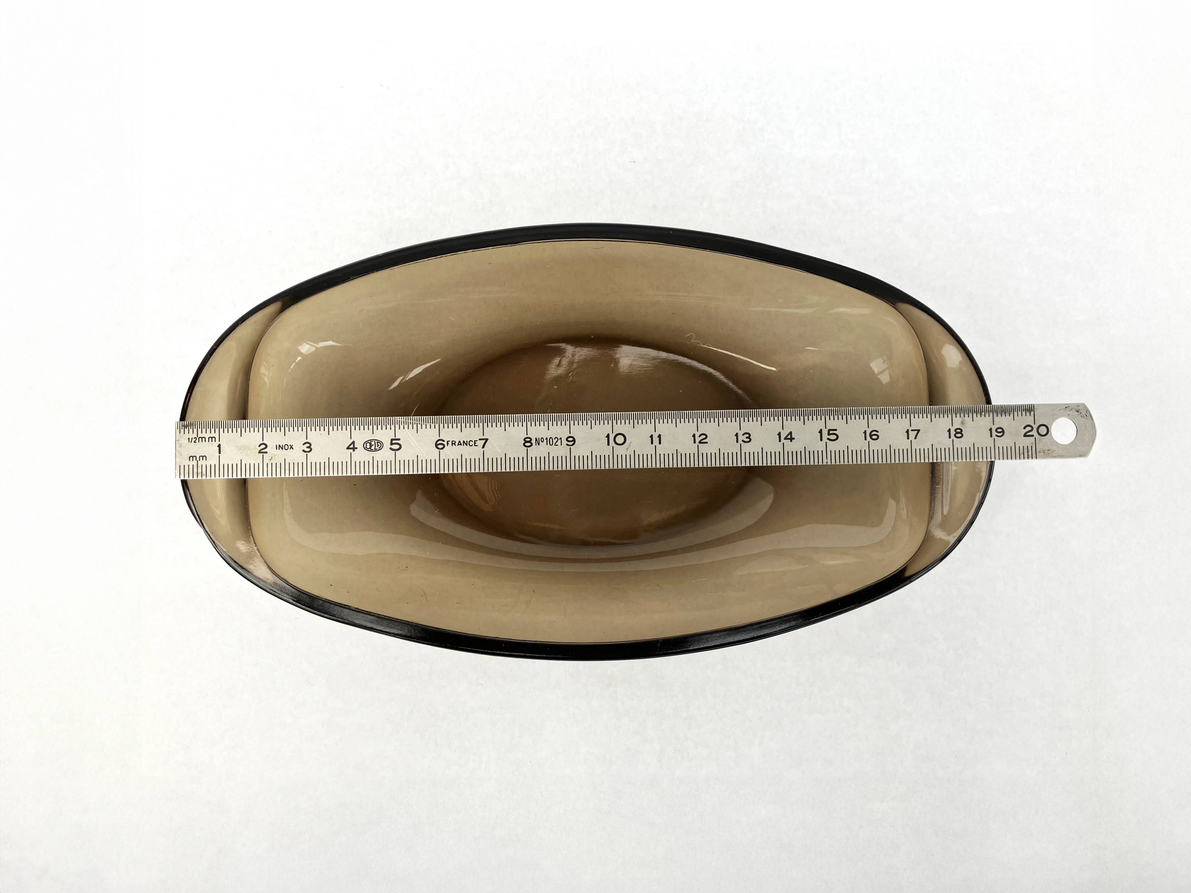 Set of 5 small oval eared dishes in amber and smoked tempered glass