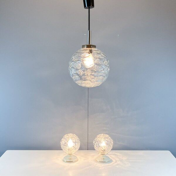 Lampes de chevet et suspension avec abat-jour en verre, par Graebe, années 1960, ensemble de 3