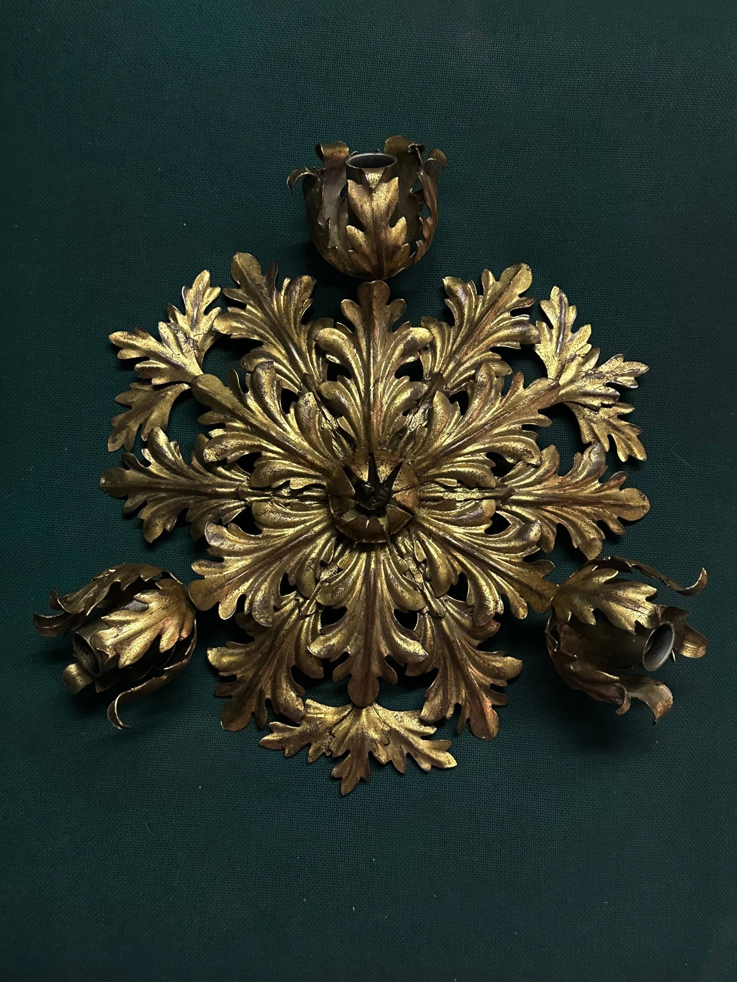 1960s gilt toleware ceiling light by Banci