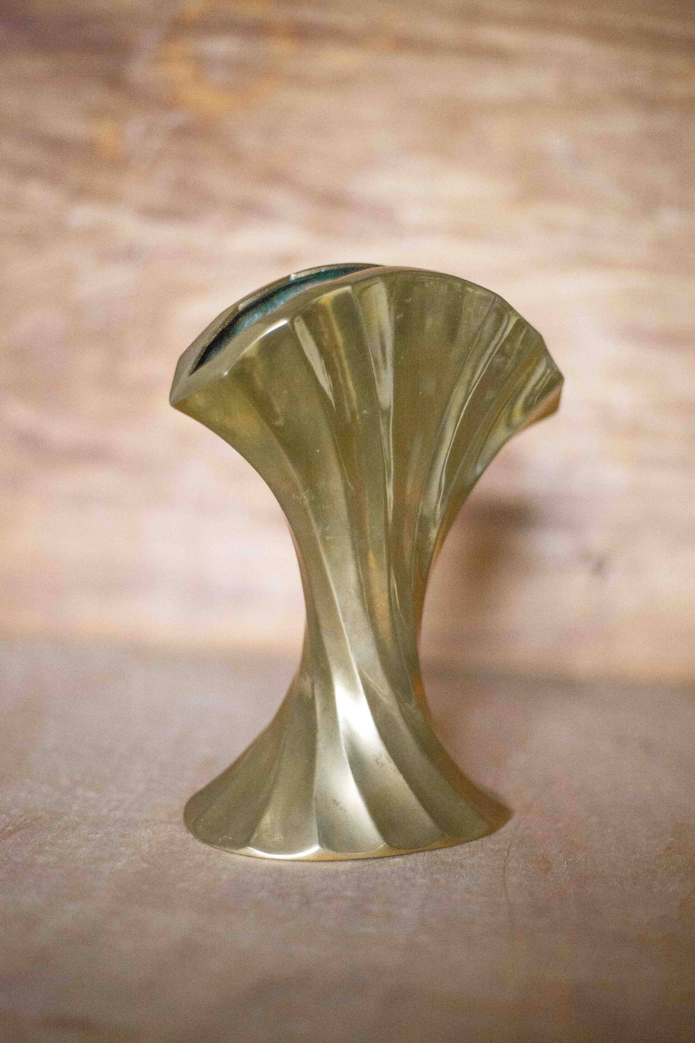 Vintage flared brass vase, sculptural vase, brutalist vase, fan vase, made in Germany