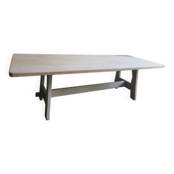 Grande table à tréteaux de ferme en chêne cérusé, années 40-50