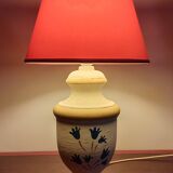 D'Albret lamp in beige terracotta with blue flowers - Hand painted - 80s