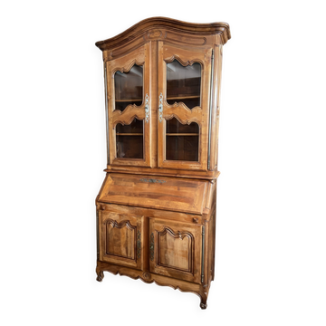 Grand scriban bibliothèque bureau en noyer massif style Louis XV