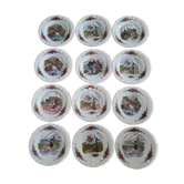 Set of 12 earthenware plates signed Obernai Sarreguemines.