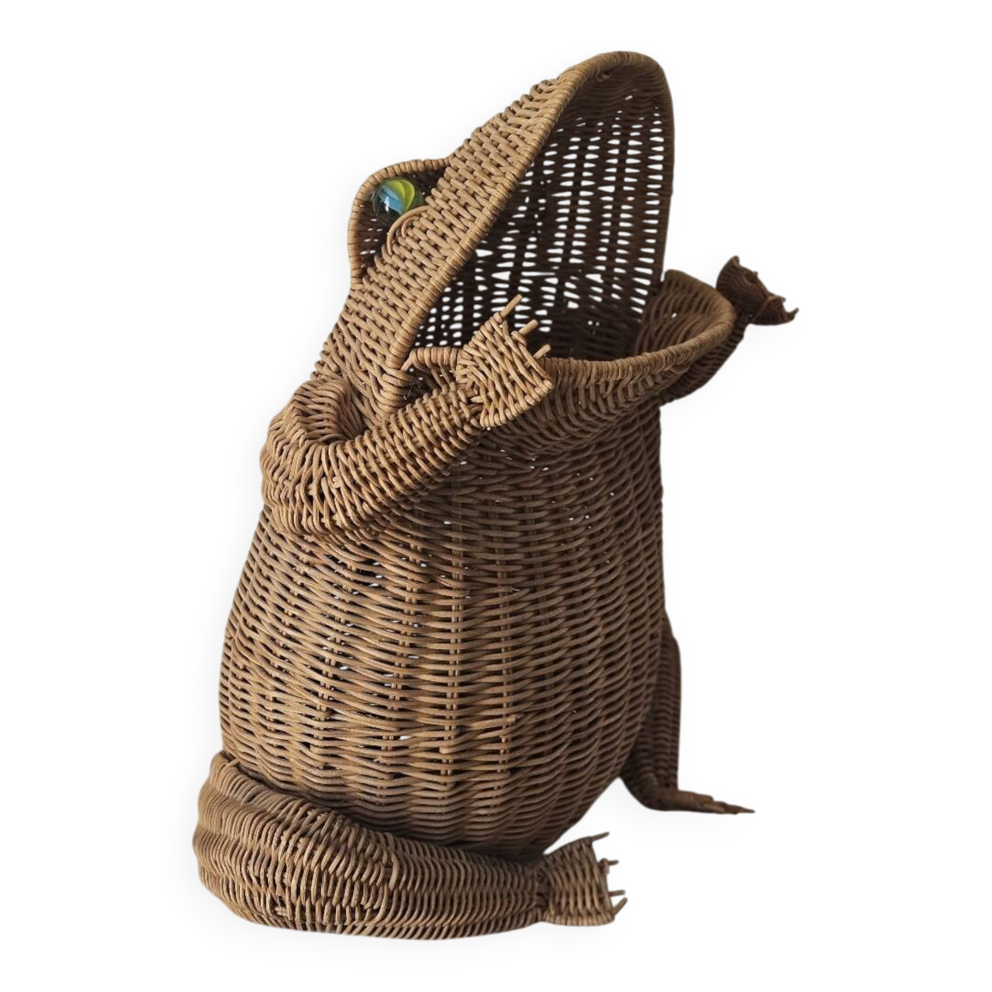 Vintage rattan frog magazine rack