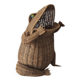 Vintage rattan frog magazine rack