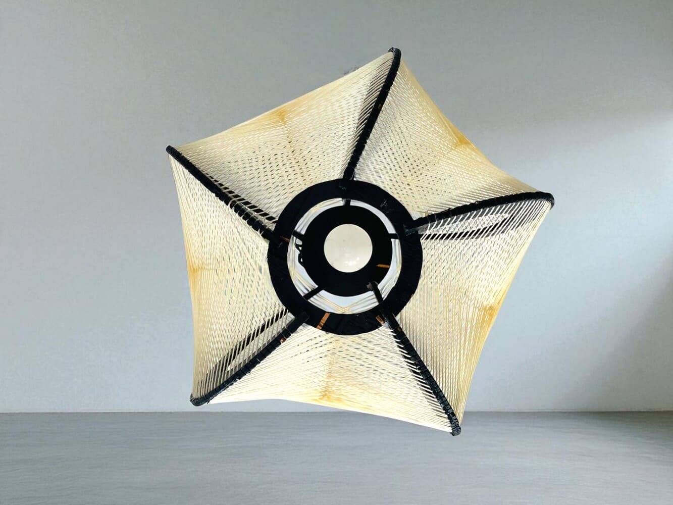 Black painted rustic wooden hanging lamp