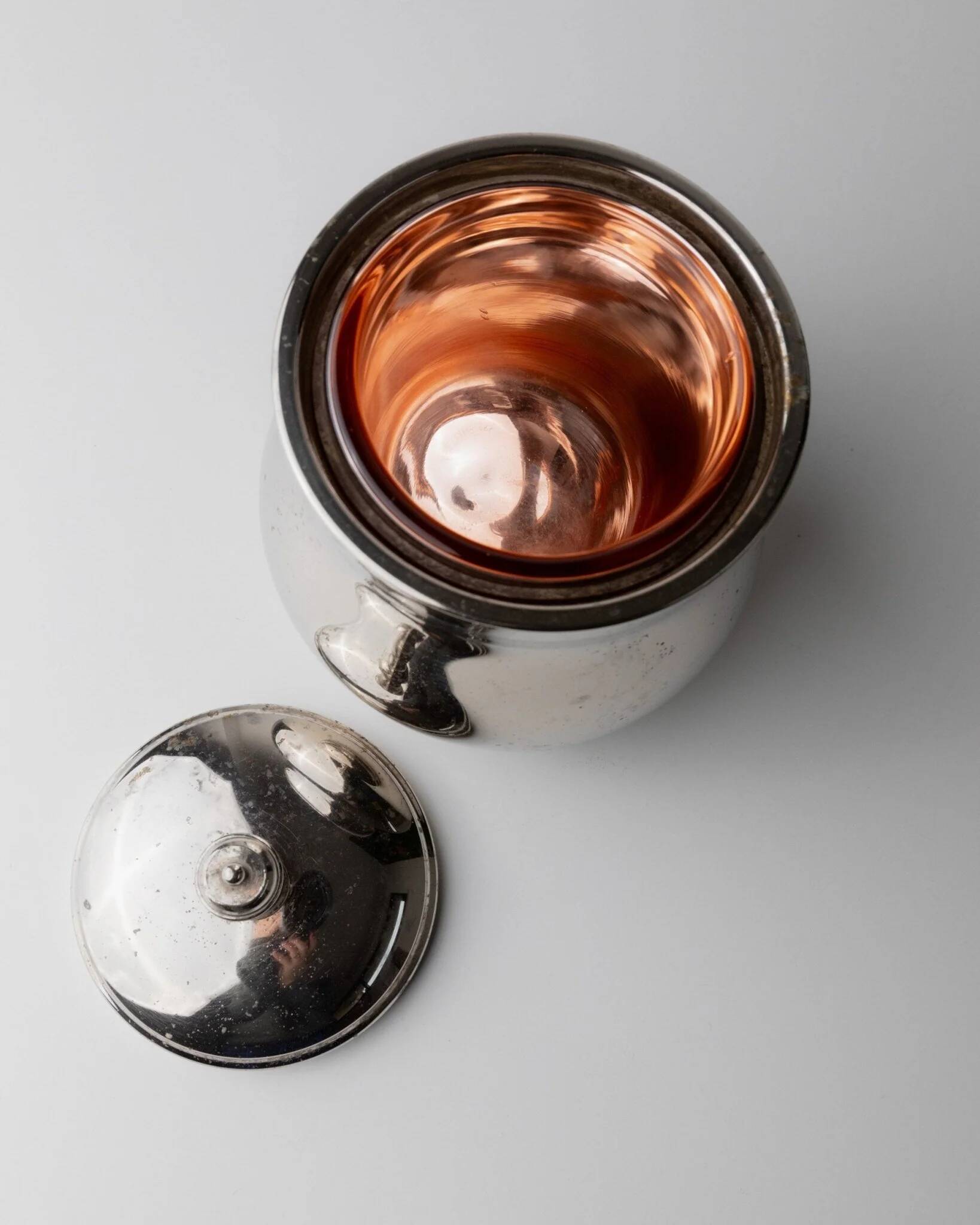 Vintage silver-plated brass ice bucket with glass inlay – mid-century Italian design, 1960s, table centerpiece