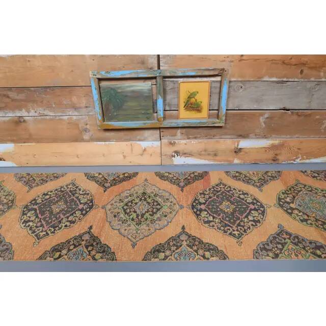 Vintage Turkish Oushak Handmade Wool Cotton Orange Runner Rug 90x373