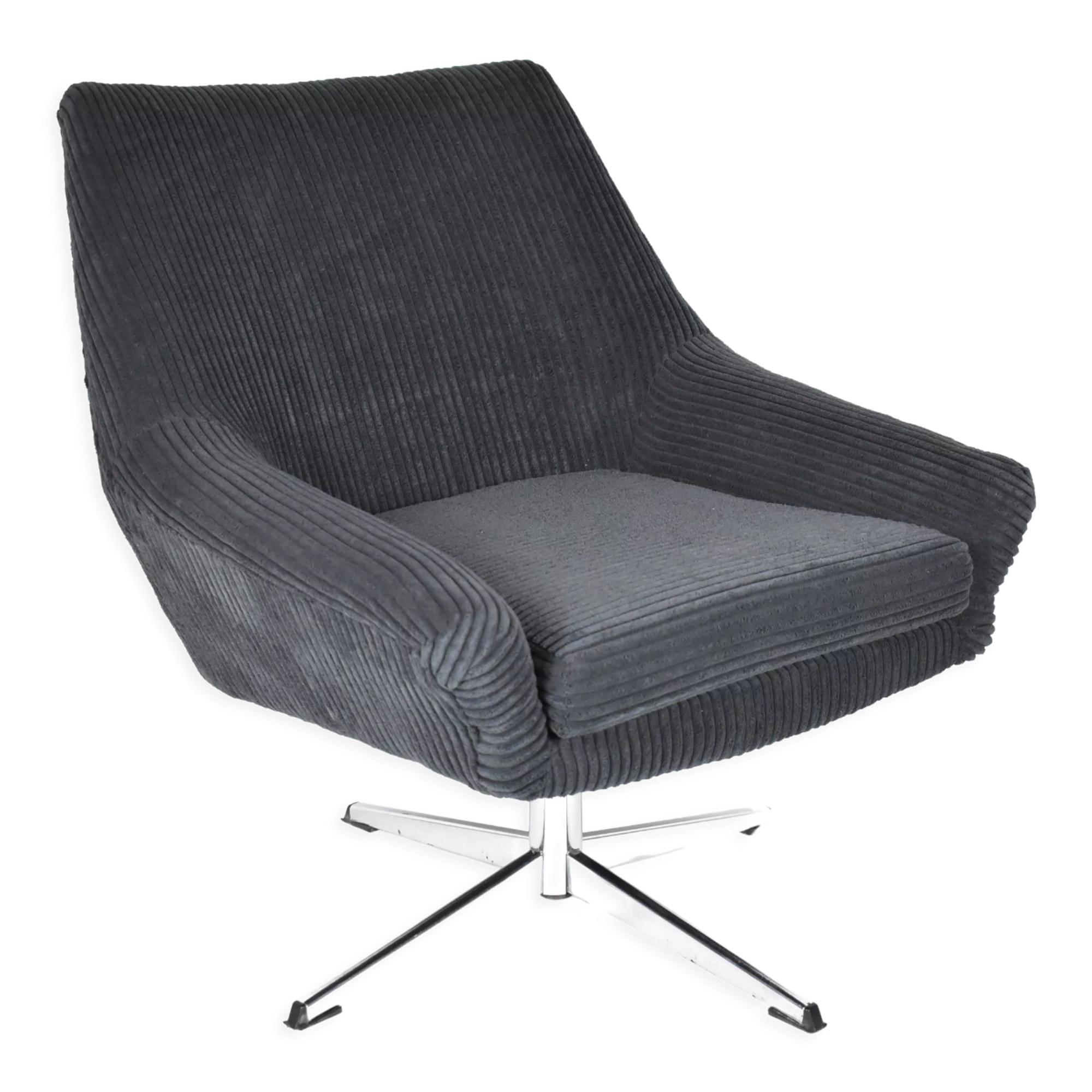 Mid-century armchair Shell, Deutsche Democratic Republic, DDR, 1960s, Black Cord, Chrome