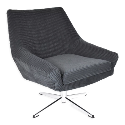 Fauteuil Shell du milieu du siècle, République démocratique allemande, DDR, années 1960, cordon noir, chrome