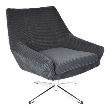 Mid-century armchair Shell, Deutsche Democratic Republic, DDR, 1960s, Black Cord, Chrome