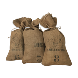 Ensemble de trois petits sacs en jute plomb durci