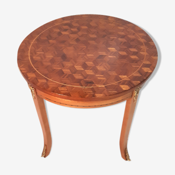 Round coffee table Louis XVI style markerage in checkerboard cubes, nineteenth century