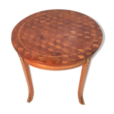 Table basse ronde style Louis XVI marqueterie en damier de cubes, époque XIXè