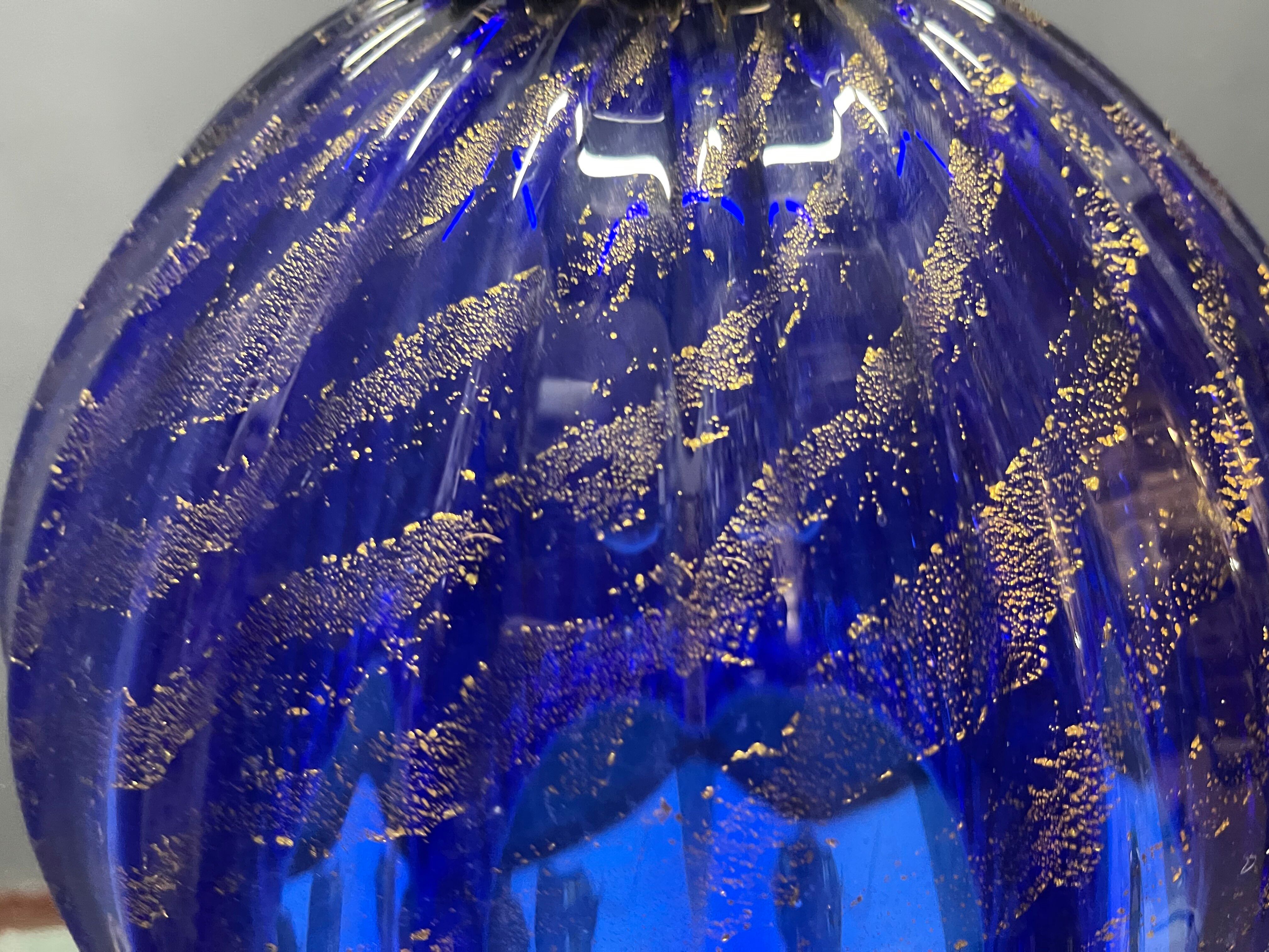 Lustre en verre de Murano bleu cobalt vintage, Italie, années 1980.