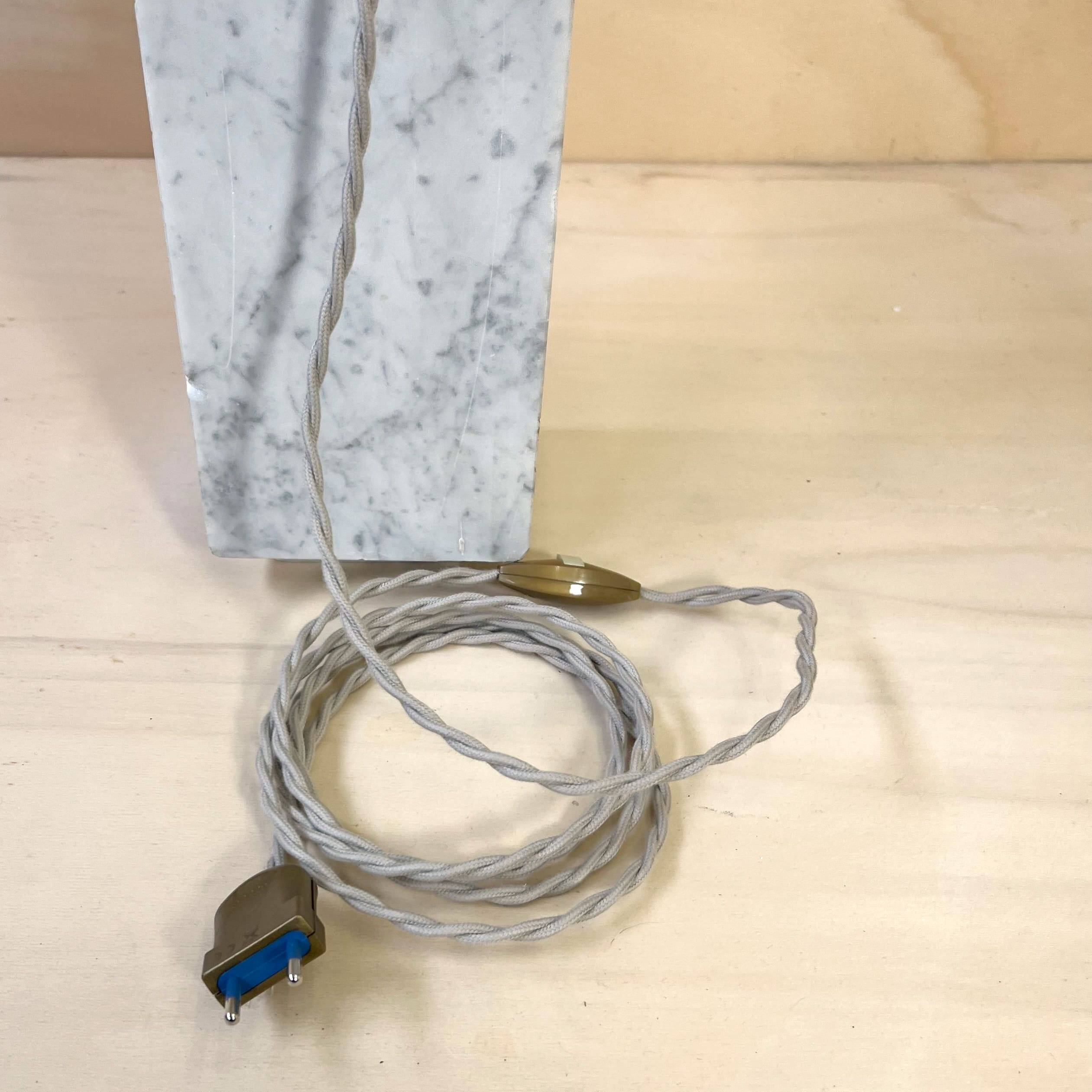 Pair of marble lamps from the 60s and their rope lampshades.