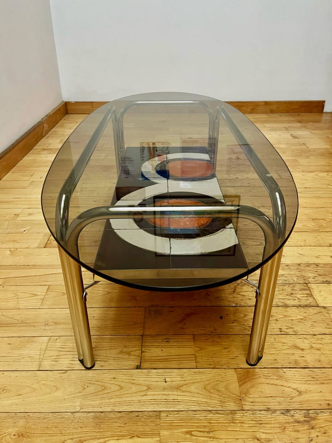 Vintage coffee table in smoked glass and ceramic