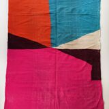 Unbleached Moroccan Berber Kilim carpet with colored flats and fluorescent 294x190cm