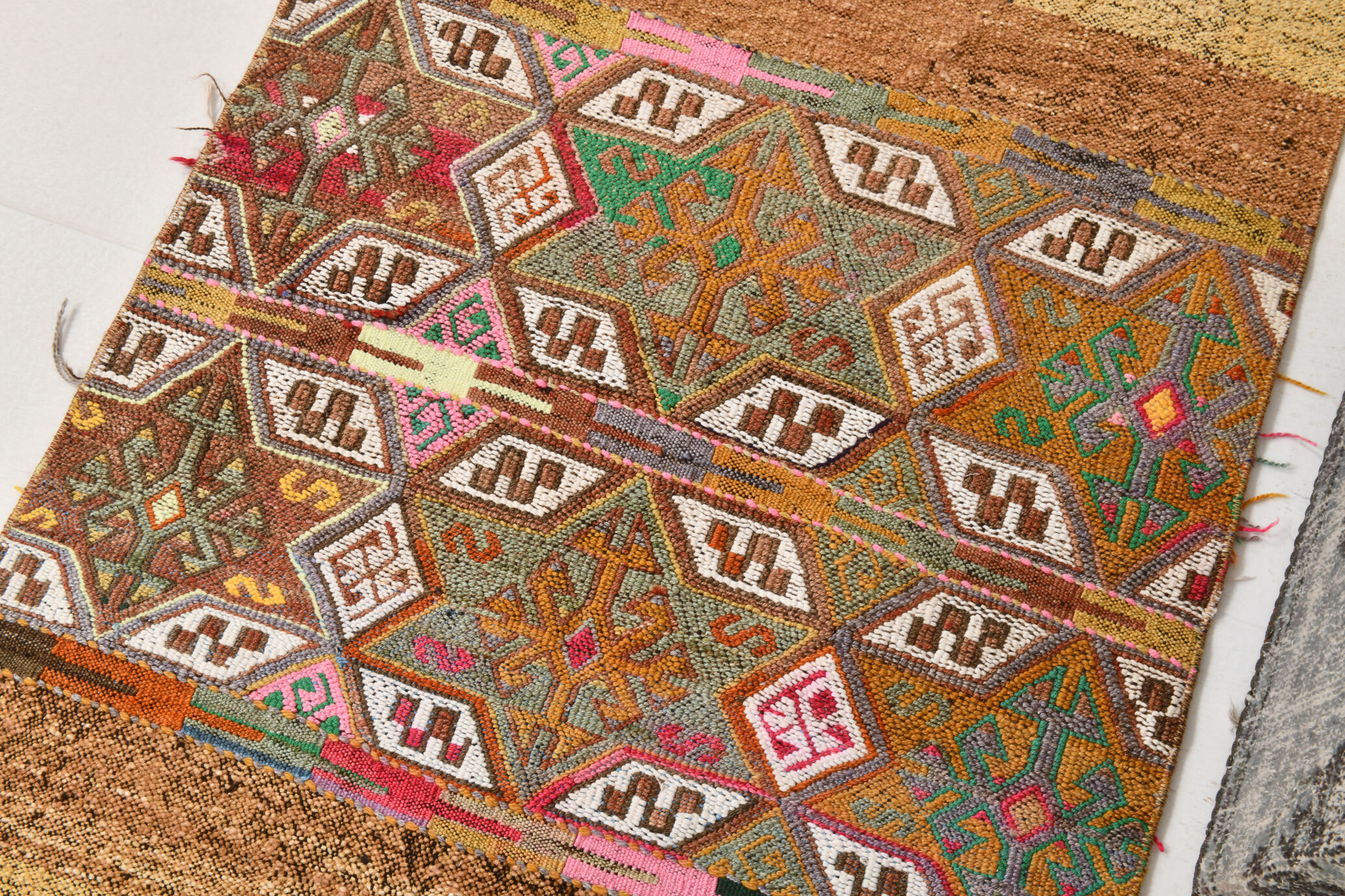 3x6 Light Yellow & Brown Turkish Kilim Rug, 83x173