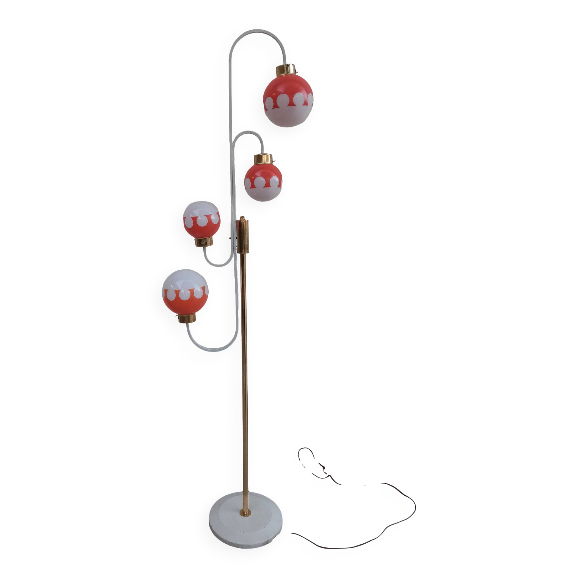 Vintage floor lamp with two-tone opaline balls
