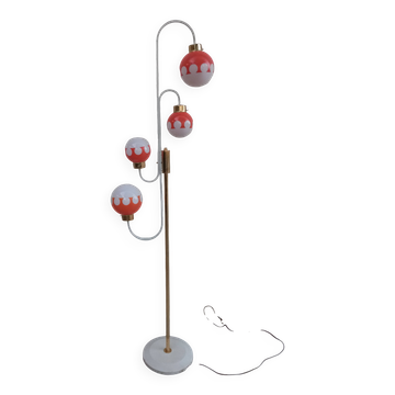 Lampadaire vintage à boules en opaline bi-colore