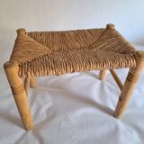 Set of 2 wood and straw stools