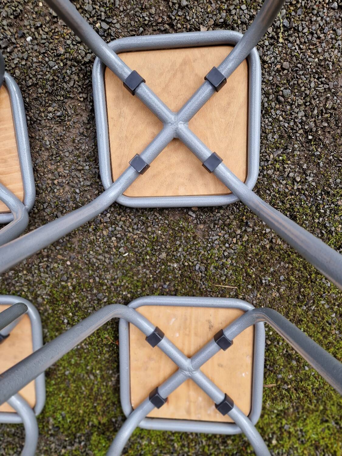 4 wooden and metal stools