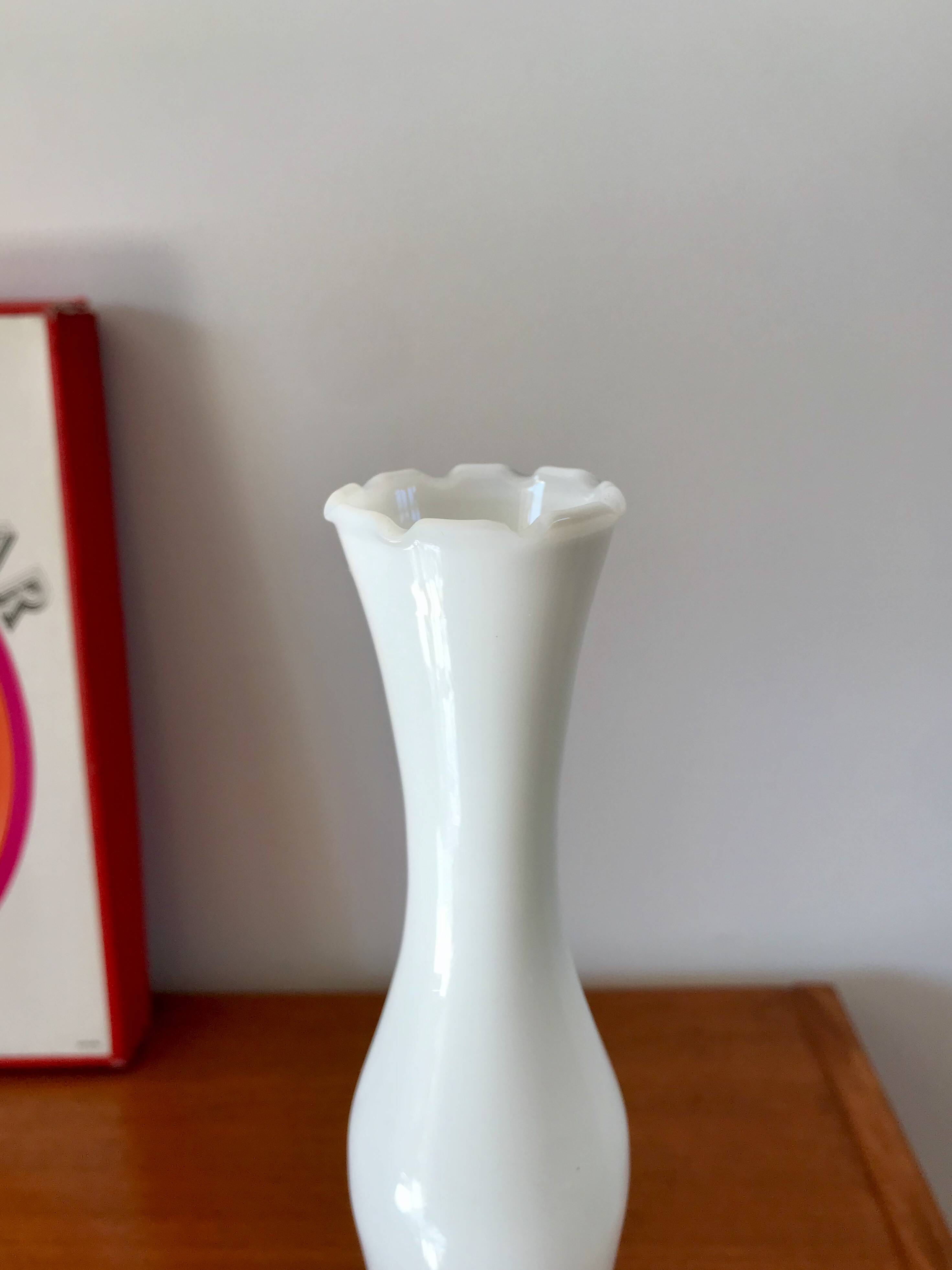 White opaline vase with white feet from the 50s and 60s