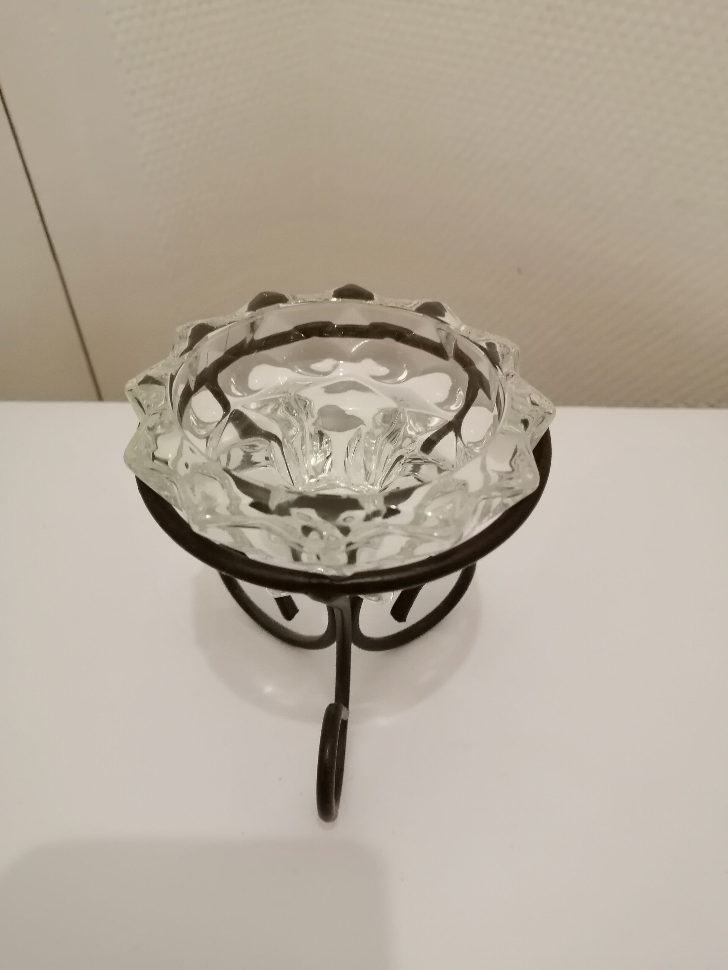 Metal base glass candle holder