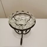 Bougeoir en verre socle en métal