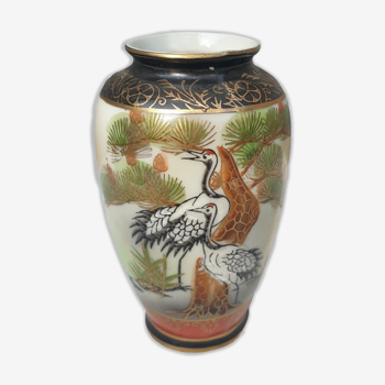 Vase Japonais porcelaine Satsuma couple de grues