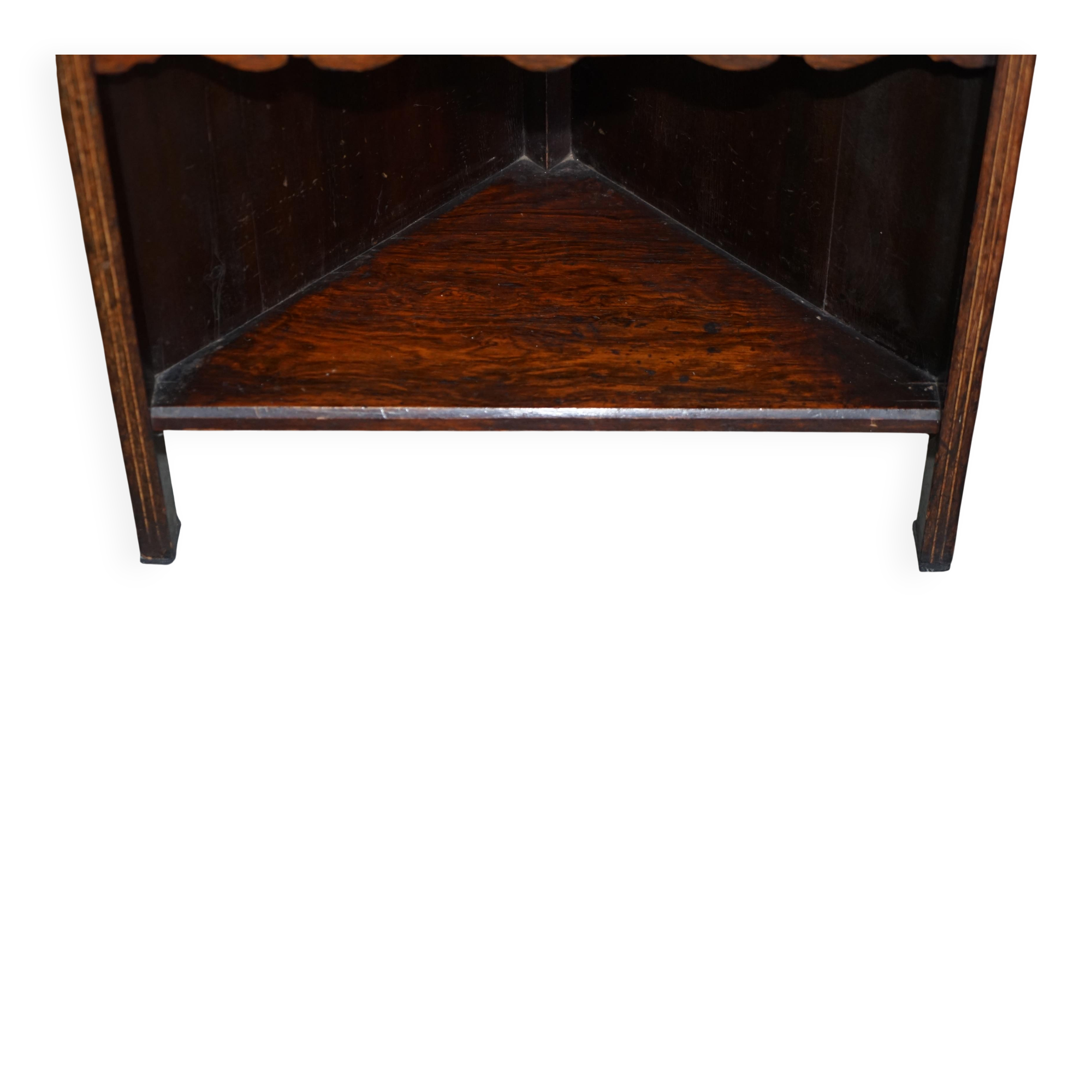 Buffet d'angle italien antique vers 1880 en bois dur avec incrustation de buis et miroir