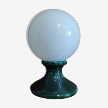 Green ceramic lamp and opaline globe