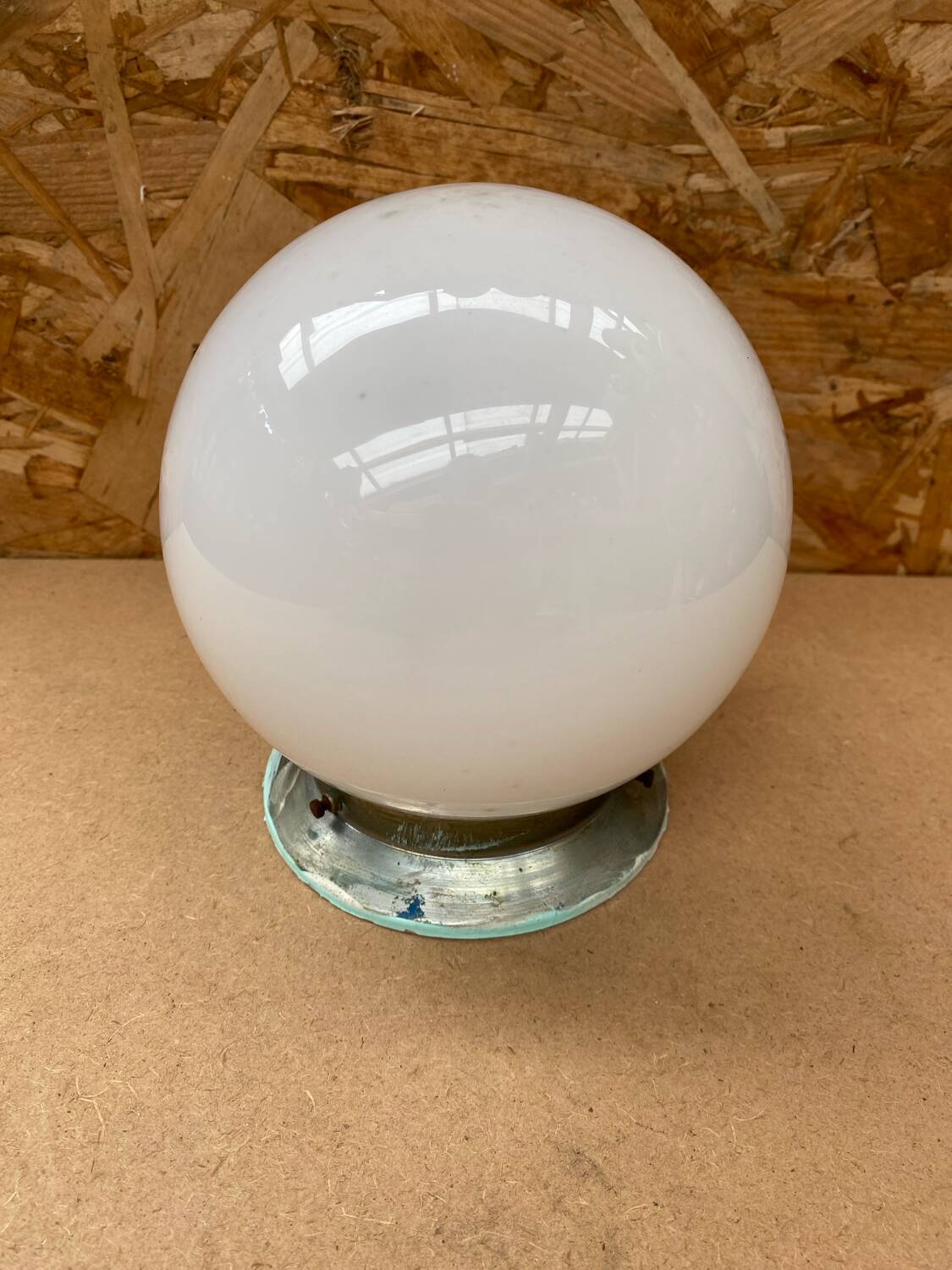 Old Ceiling Light Sconce Opaline Ball + Vintage Aluminum Support