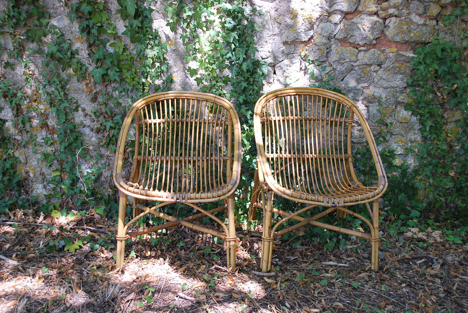 Pair of adult rattan basket armchair