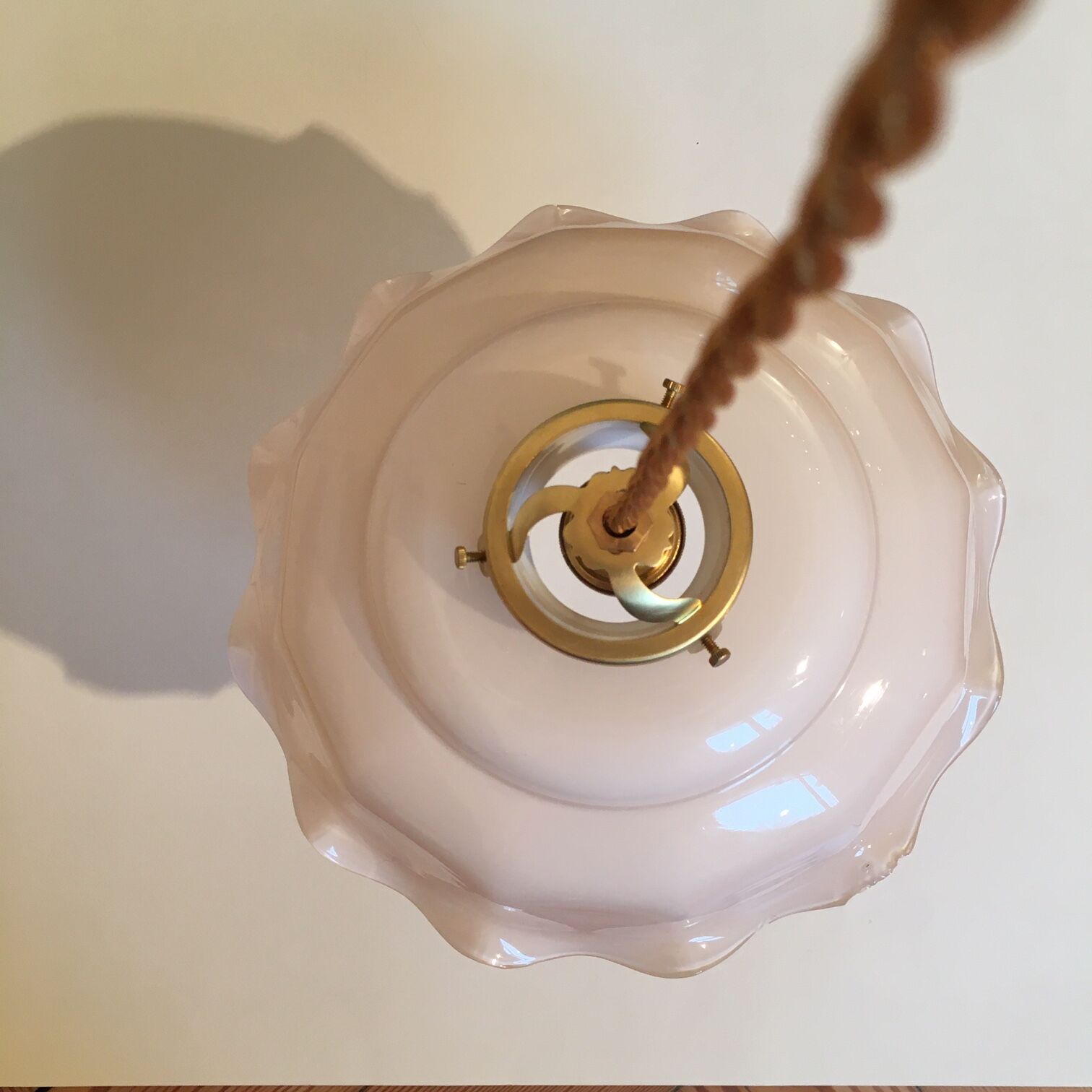 Powder pink opaline hanging and golden woven cord